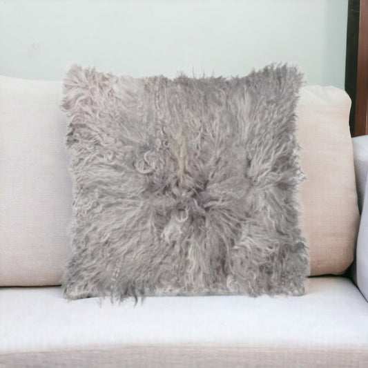 18" Gray Sheepskin Throw Pillow FurniFindUSA
