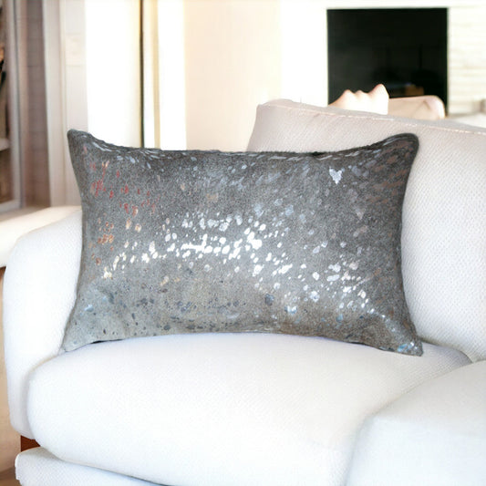 12" X 20" Gray Cowhide Throw Pillow 5.0" (L) x 20.0" (W) x 12.0" (H) FurniFindUSA