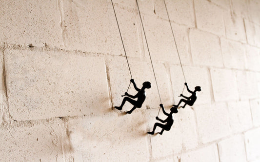 Set of Three Black Resin Climbing Man Hanging Dimensional Sculpture