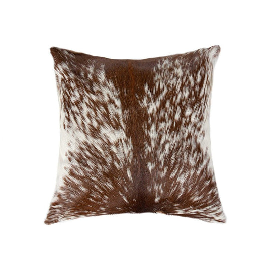 18" Brown and White Cowhide Throw Pillow