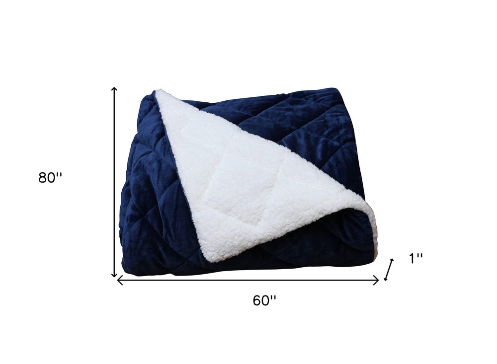 60" X 80" Navy Blue Fleece And Microfiber Quilted Plush Throw Blanket HomeRoots