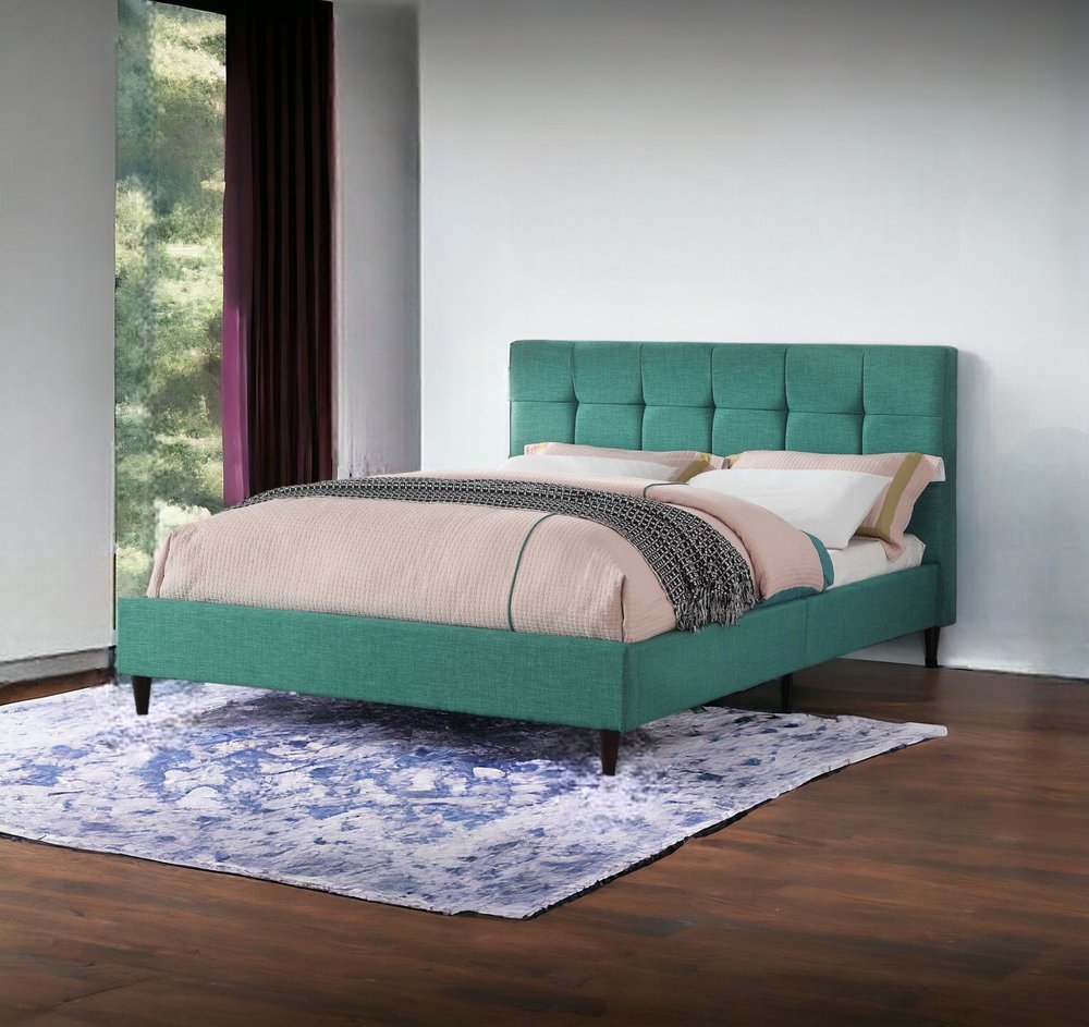 Turquoise Tufted Fabric Upholstered Queen Bed Frame HomeRoots