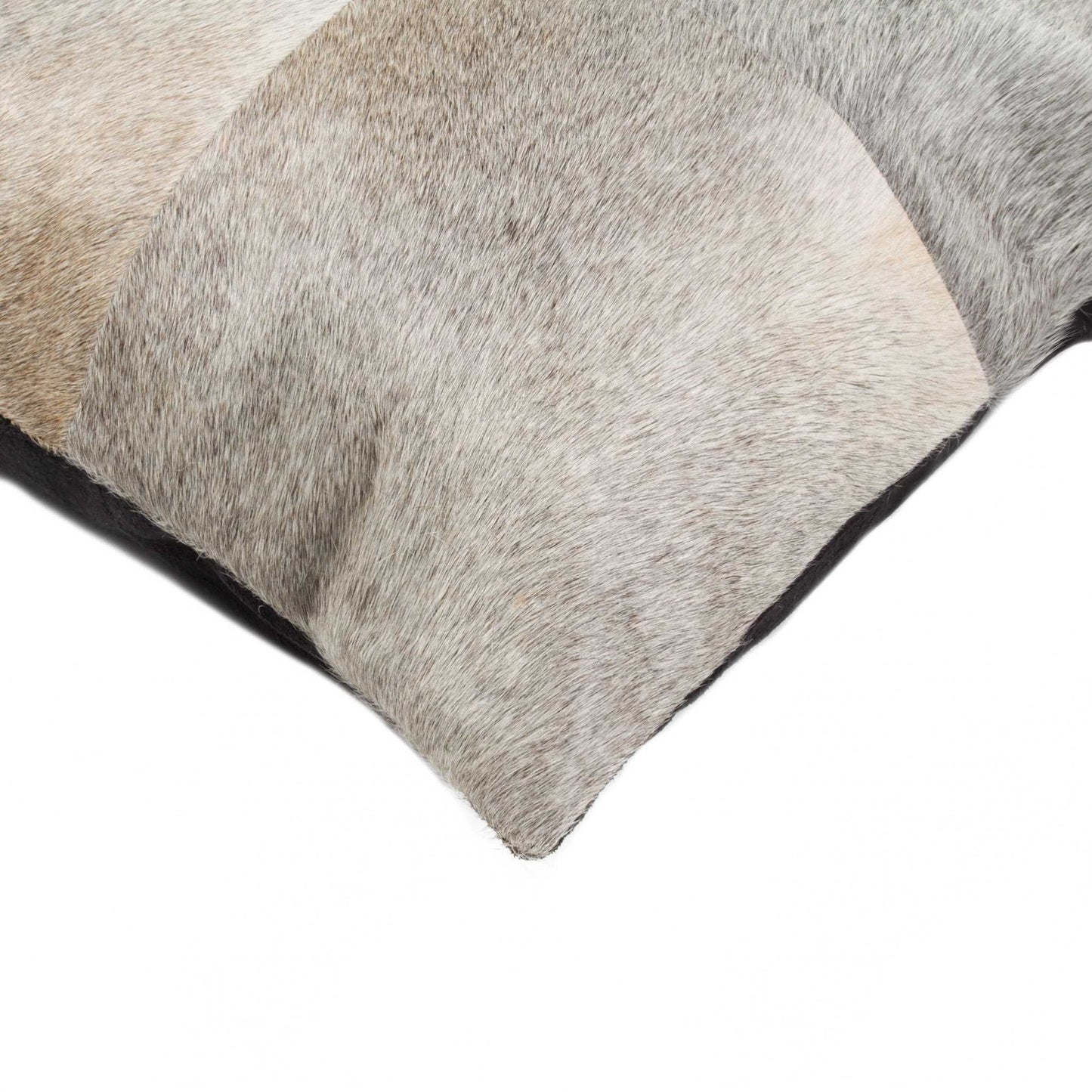 18" Gray Geometric Color Block Cowhide Throw Pillow FurniFindUSA