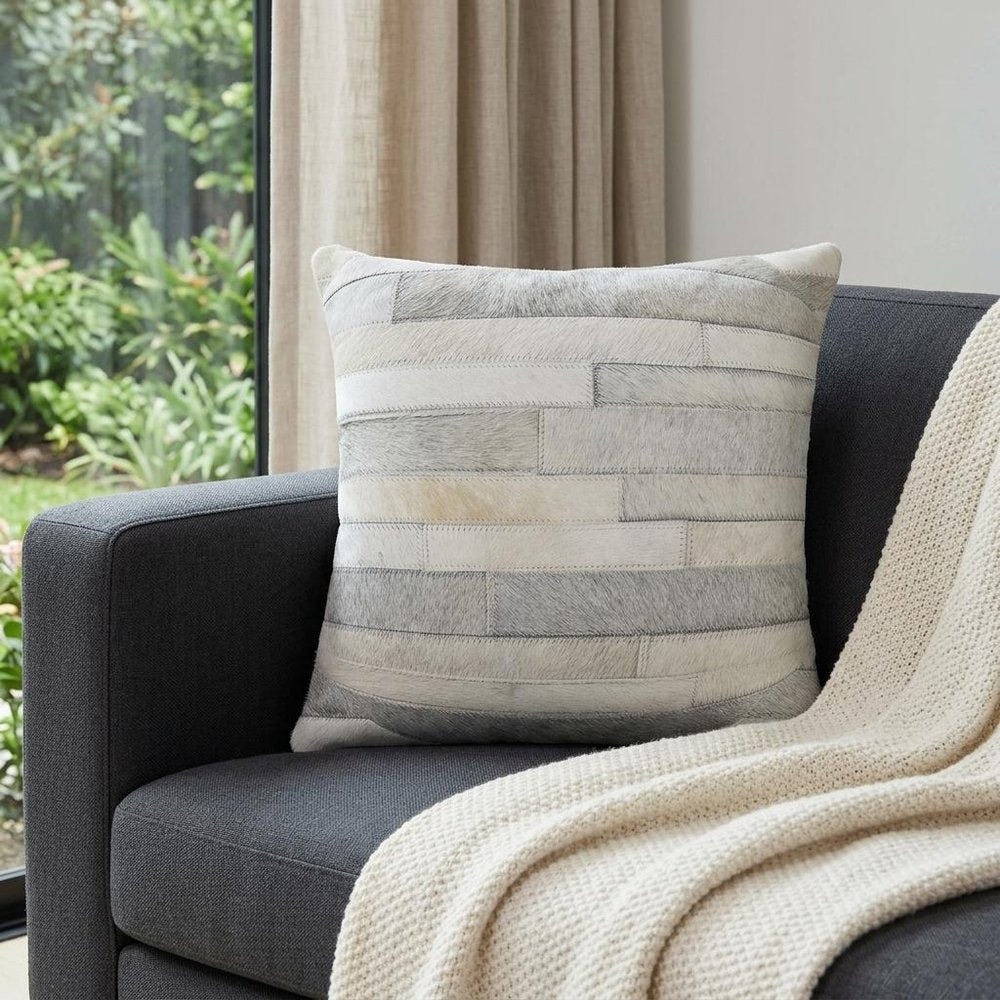 18" Gray Cowhide Throw Pillow HomeRoots
