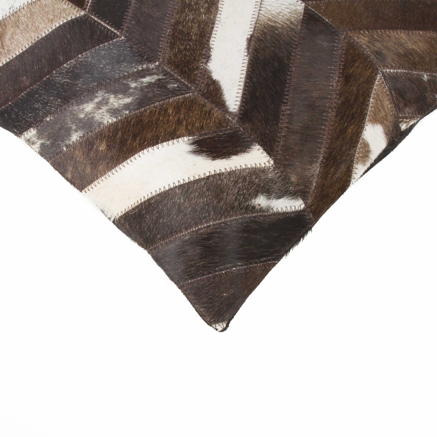 18" Brown and Off White Chevron Cowhide Throw Pillow FurniFindUSA