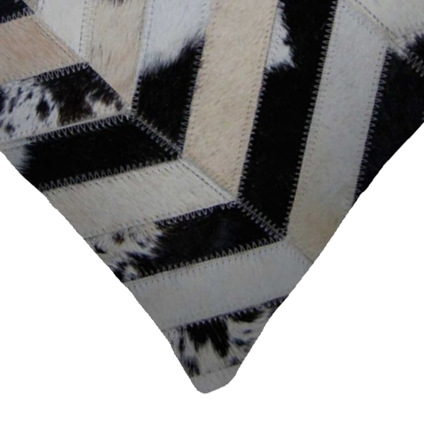 12" X 20" Black Brown and Off White Chevron Cowhide Throw Pillow FurniFindUSA