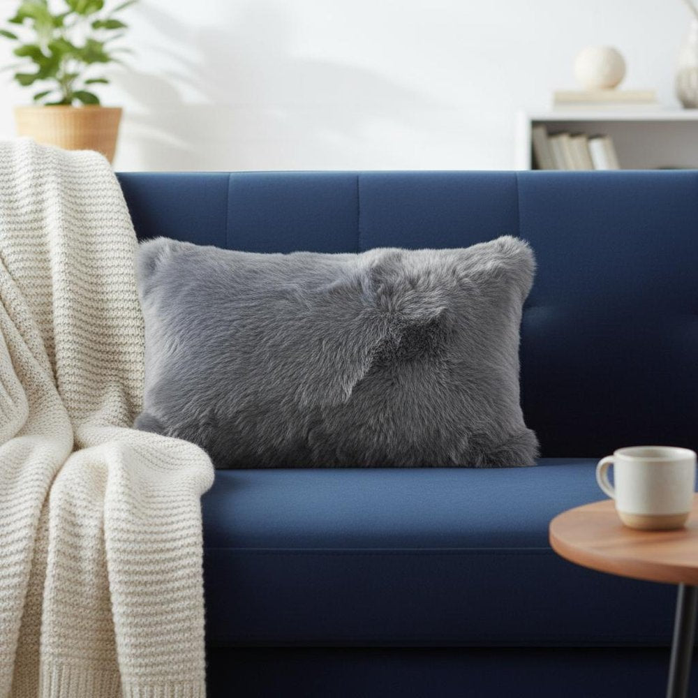 12" X 20" X 5" Gray Sheepskin Pillow HomeRoots