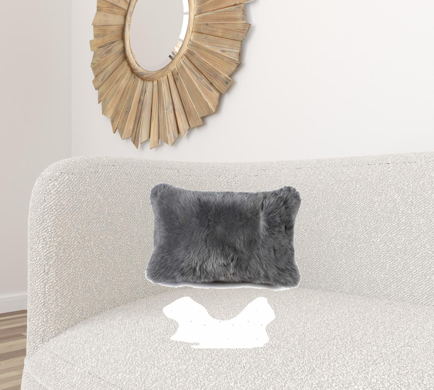 12" X 20" X 5" Gray Sheepskin Pillow FurniFindUSA
