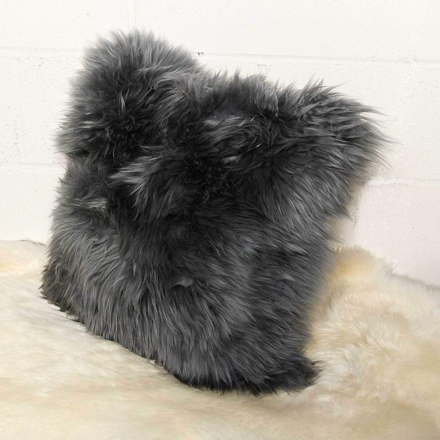 18" X 18" X 5" Gray Sheepskin Pillow 2 Pack FurniFindUSA