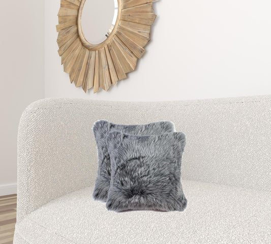 18" X 18" X 5" Gray Sheepskin Pillow 2 Pack FurniFindUSA