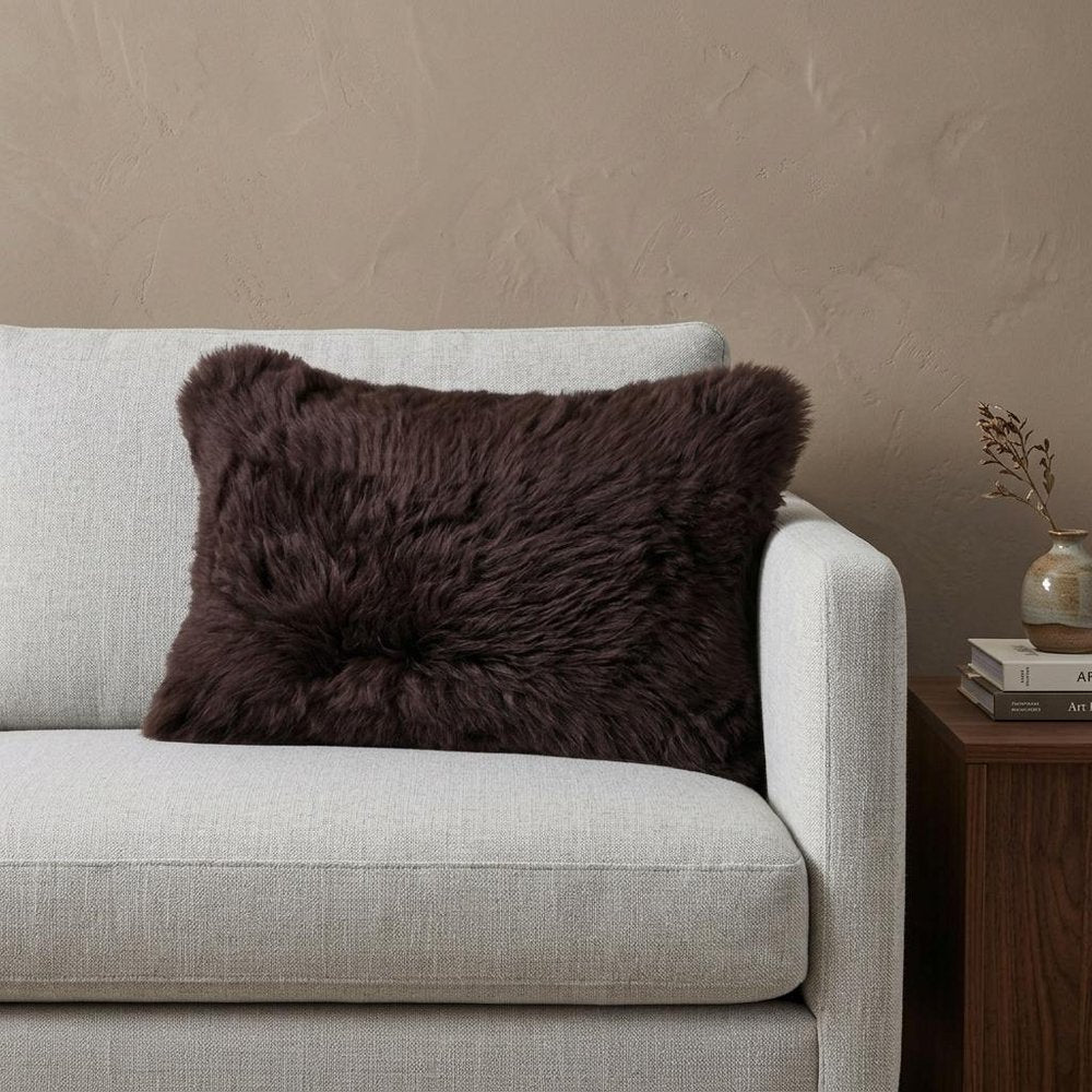 Rectangular Soft Chocolate Natural Sheepskin Fur Lumbar Pillow HomeRoots
