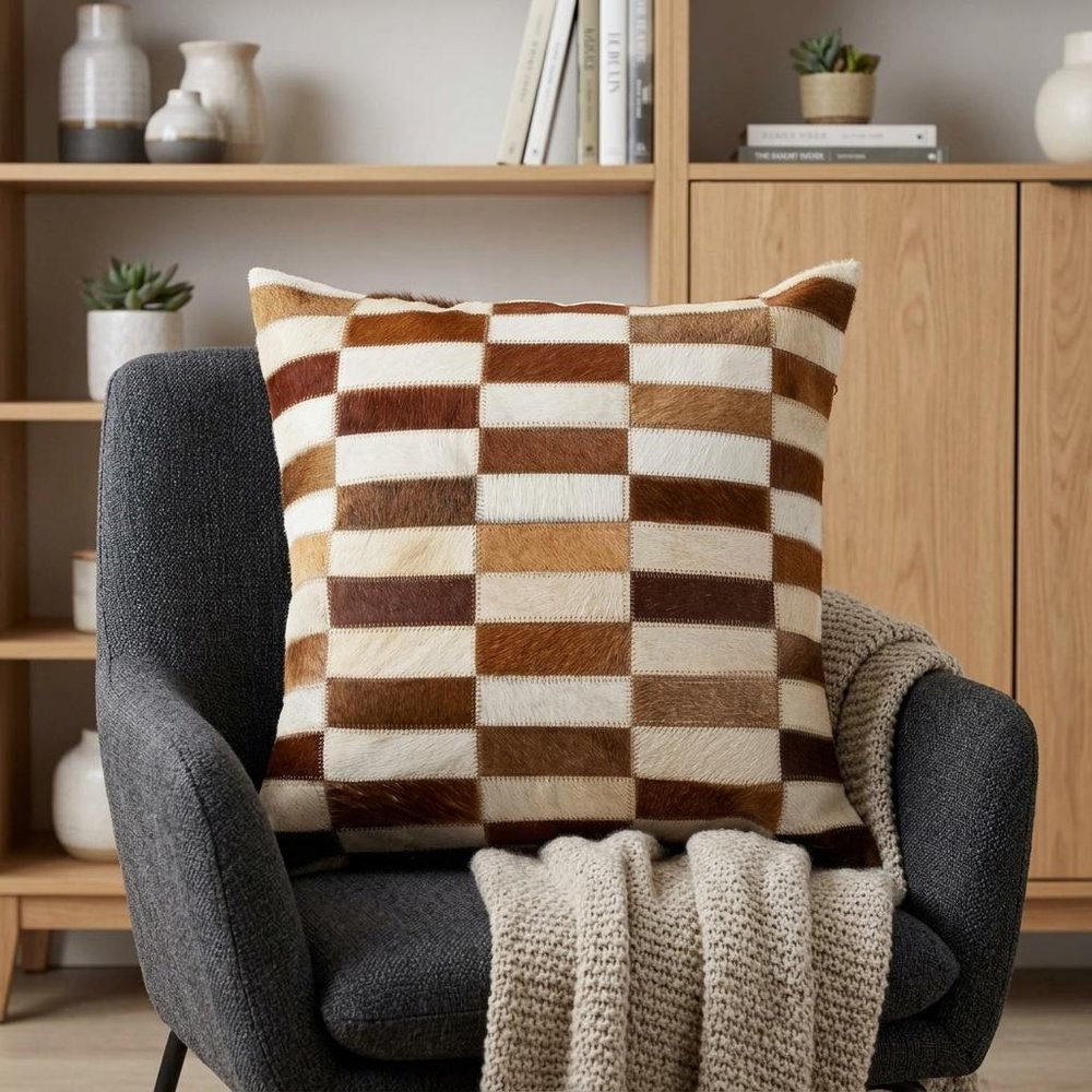 18" Brown and White Cowhide Throw Pillow HomeRoots