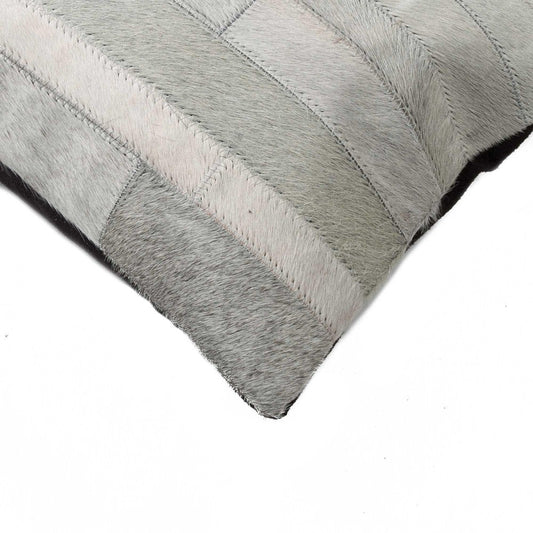12" X 20" Gray Cowhide Throw Pillow