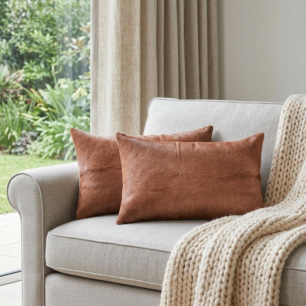 Set of Two 12" X 20" Brown Cowhide Throw Pillow HomeRoots