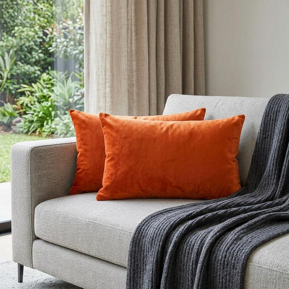 Set of Two 12" X 20" Orange Genuine Cowhide Lumbar Throw Pillows HomeRoots