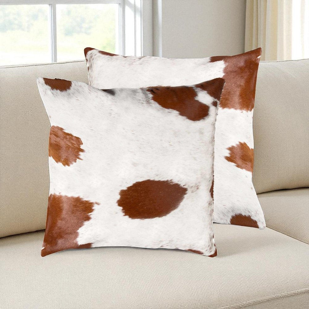 Set of Two 18" Brown And White Cowhide Throw Pillows HomeRoots