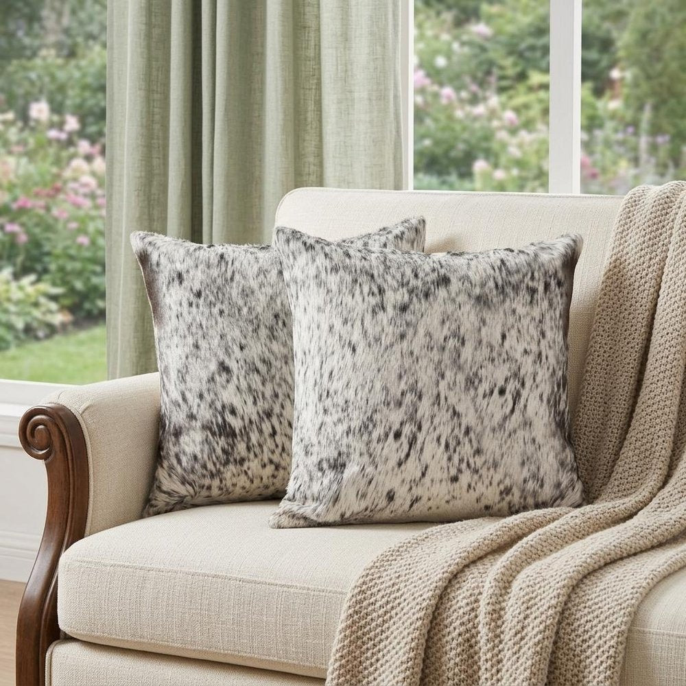 Set of Two 18" Gray and White Cowhide Throw Pillow HomeRoots