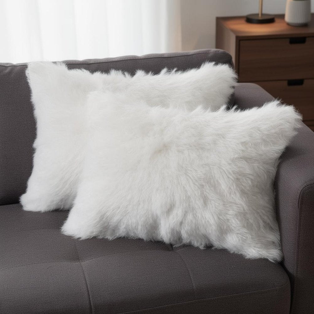 Set of Two 12" X 20" Off White Faux Fur Throw Pillow HomeRoots