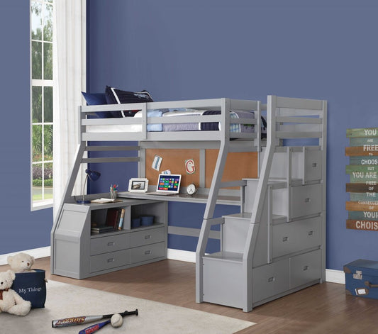 Twin Size Gray Finish Pine Wood Loft Bed HomeRoots
