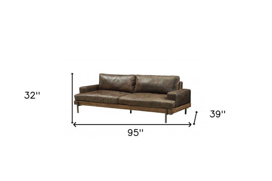 95" Chocolate Top Grain Leather Sofa With Black Legs HomeRoots