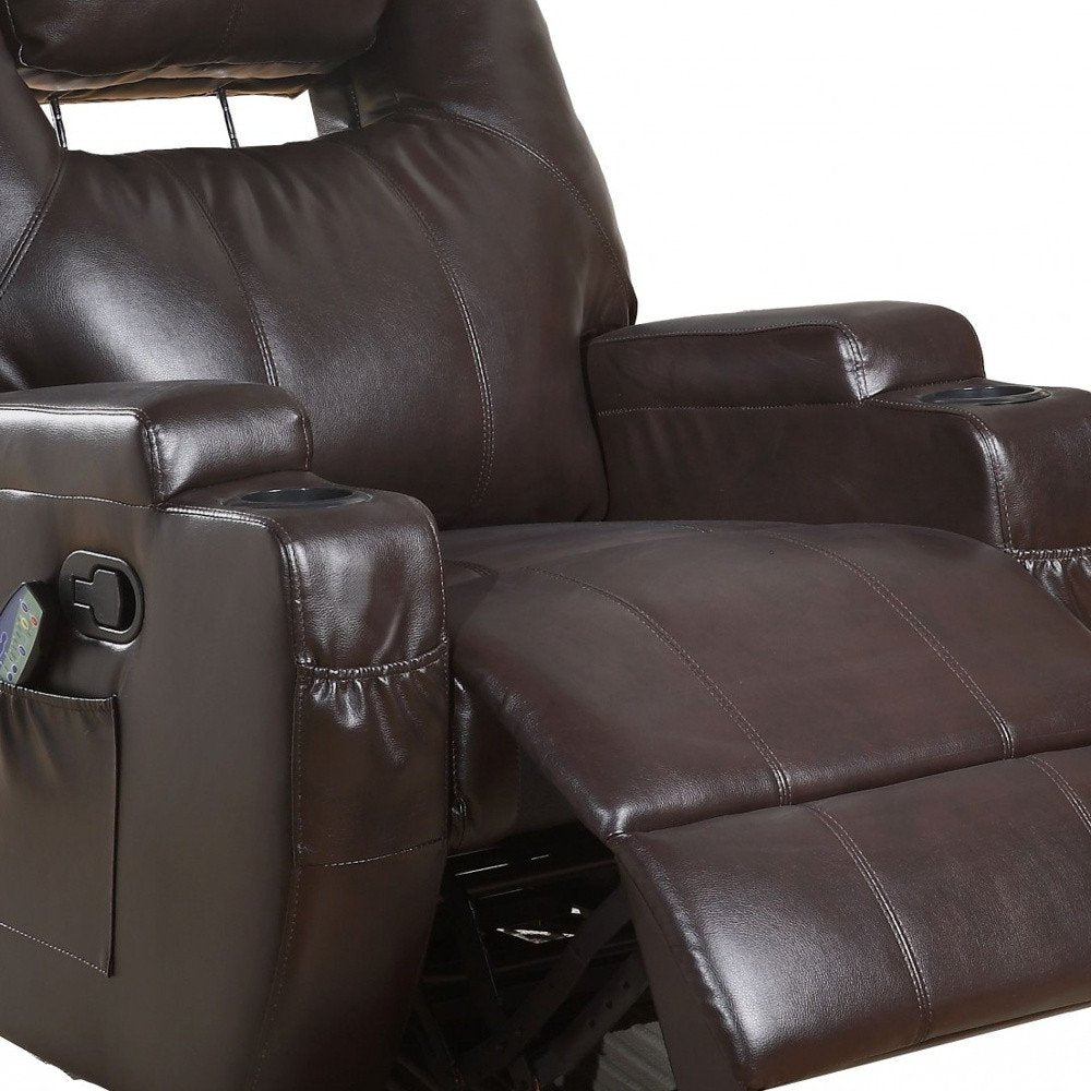 34" Black Leather Match Power Heated Massage Recliner HomeRoots