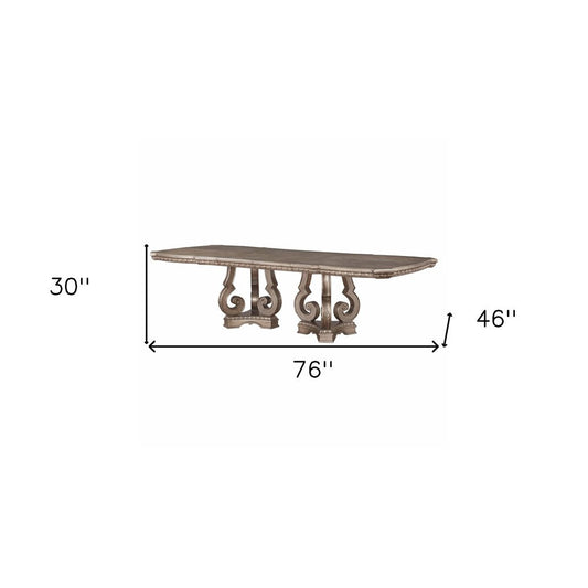 76" Champagne Solid Wood Double Pedestal Base Dining Table HomeRoots