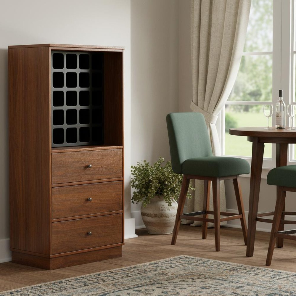 52" Brown And Black Wood Bar Cabinet With Three Drawers HomeRoots
