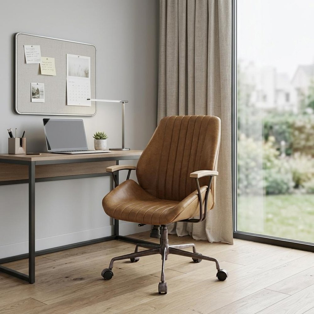 Coffee and Black Adjustable Swivel Faux Leather Rolling Office Chair HomeRoots