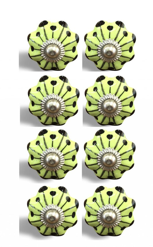 Set of Eight Lemon Black And Silver Botanical Ceramic Drawer Pull Knobs HomeRoots