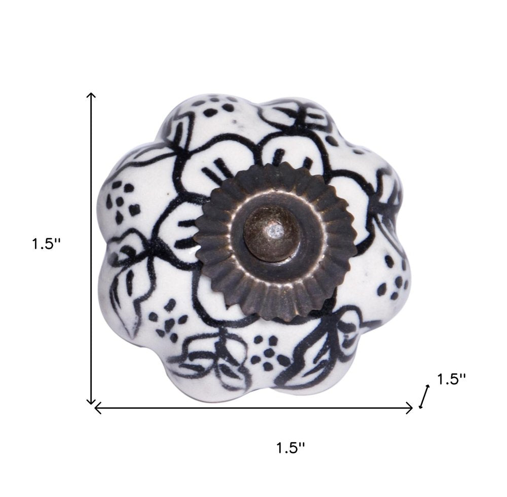 Set of Twelve Black And White Floral Ceramic Drawer Pull Knobs HomeRoots
