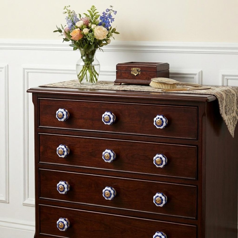 1.5" X 1.5" X 1.5" White Blue And Gold Knobs 12 Pack HomeRoots