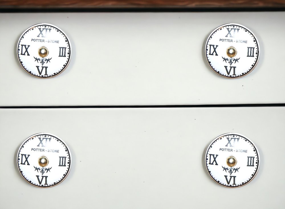 Set of Twelve Black White And Gold Clock Face Ceramic Drawer Pull Knobs HomeRoots