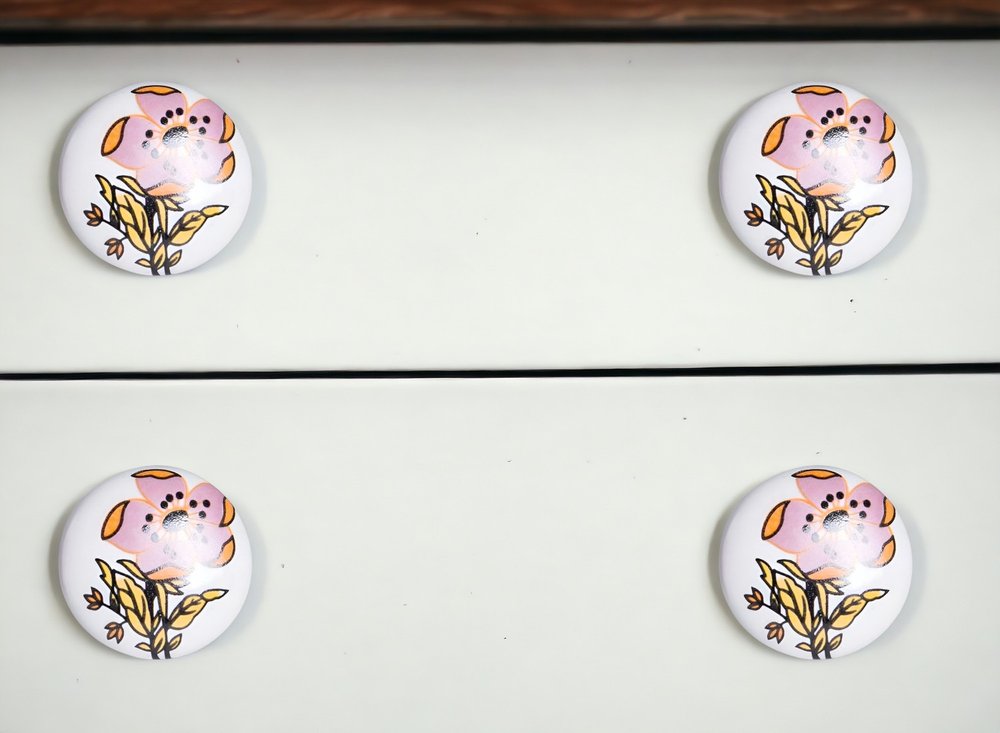 Set of Twelve Pink And White Floral Ceramic Drawer Pull Knobs HomeRoots