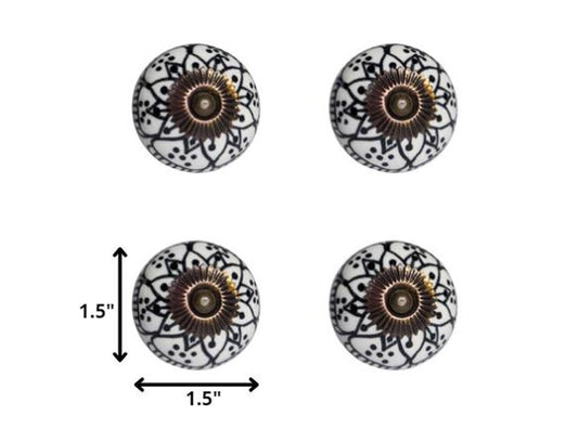 Set of Twelve Black And White Floral Ceramic Drawer Pull Knobs HomeRoots