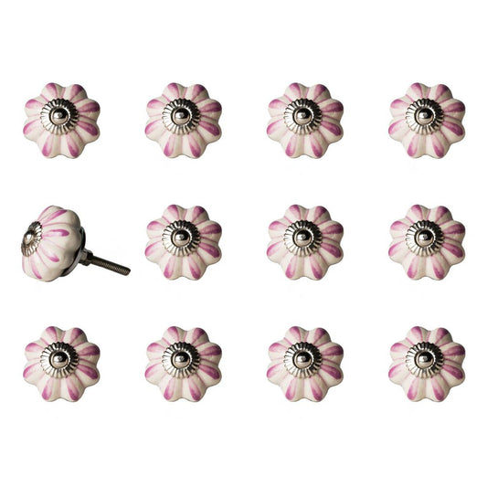 Set of Twelve Pink And Cream Ceramic Drawer Pull Knobs HomeRoots