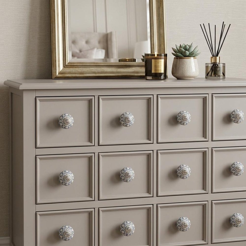 1.5" X 1.5" X 1.5" Blue Cream (Beige) With Silver Knobs 12 Pack HomeRoots