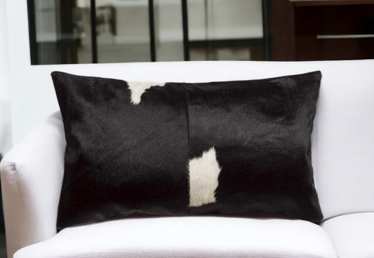 12" X 20" Black and White Cowhide Throw Pillow FurniFindUSA