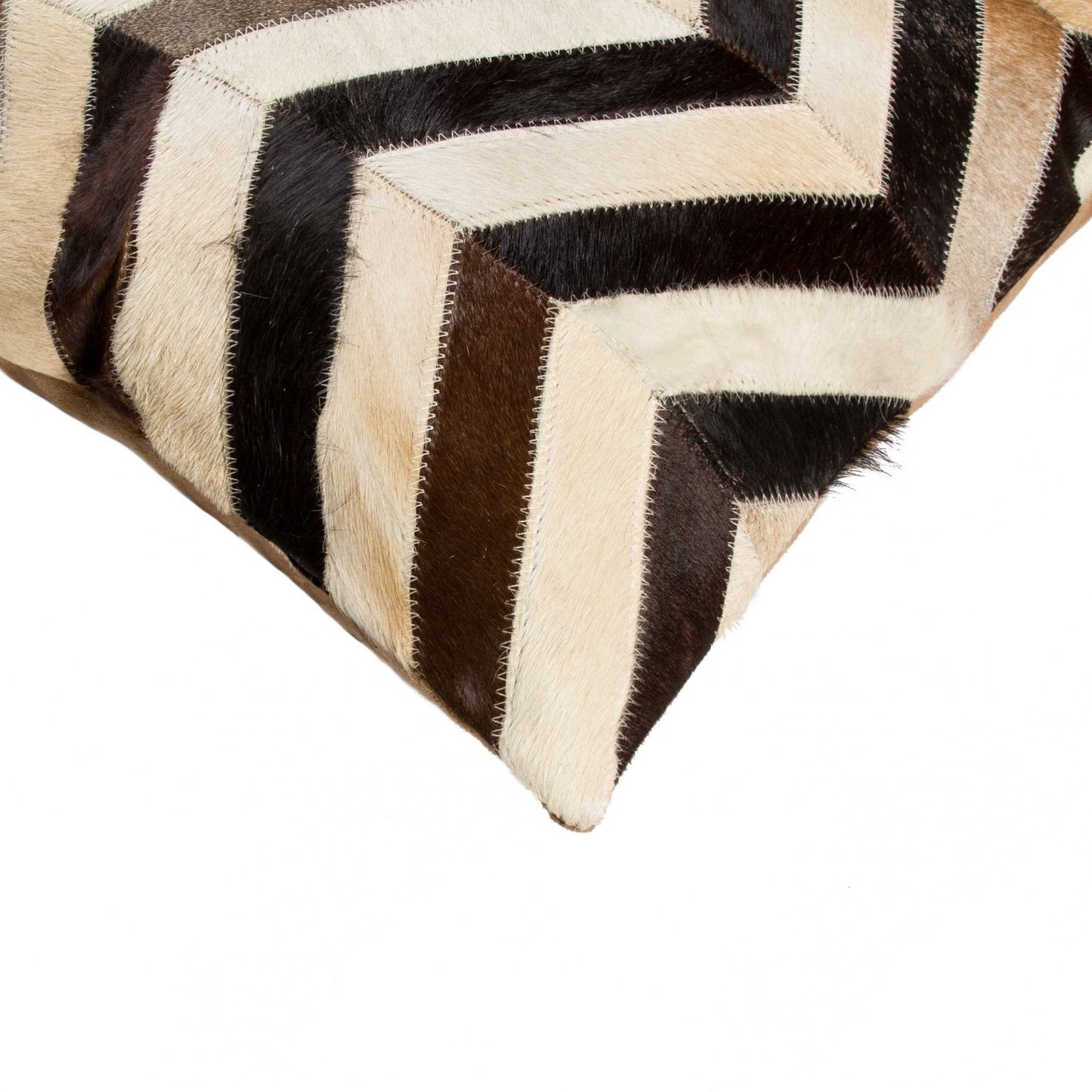 18" Brown Black and White Chevron Cowhide Throw Pillow FurniFindUSA
