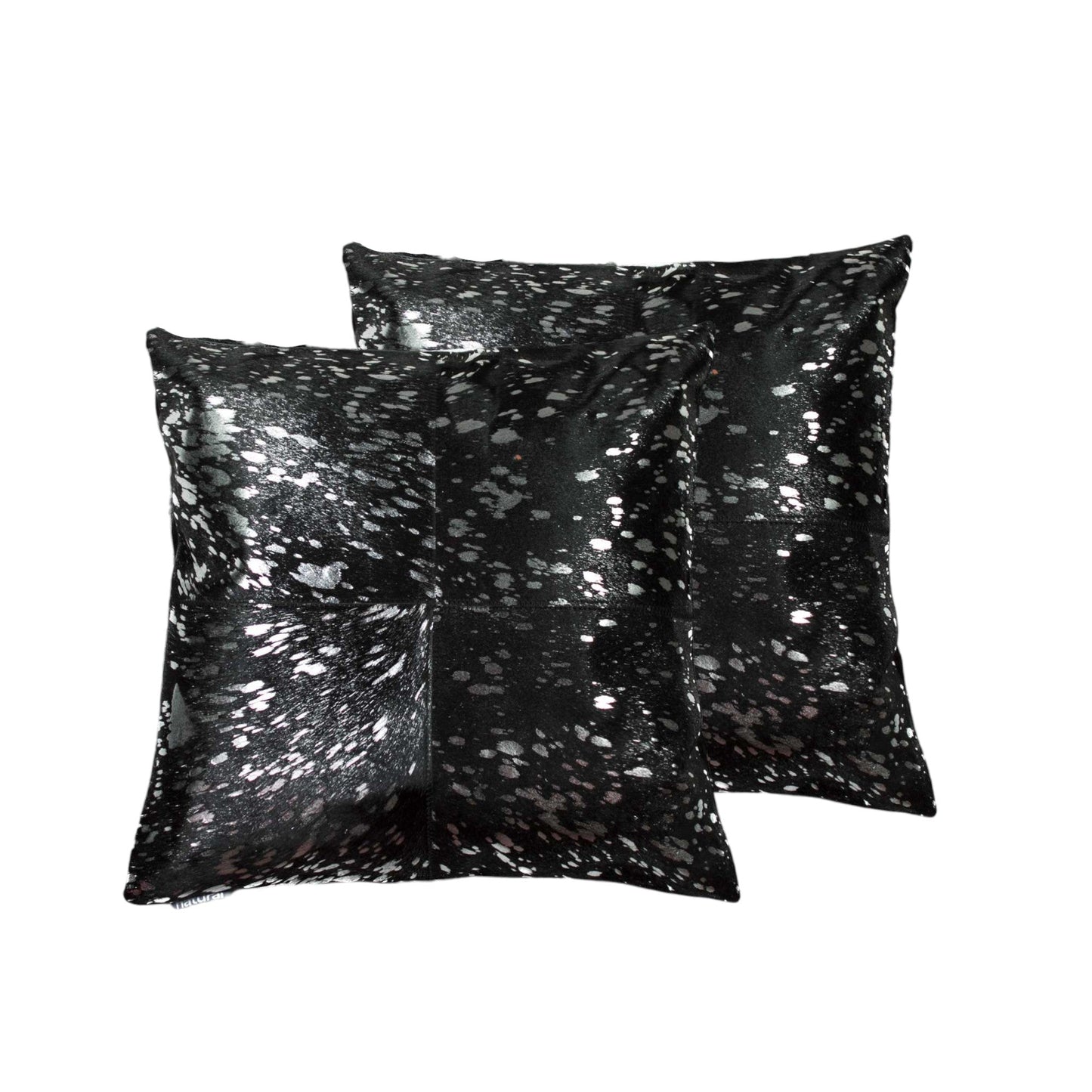 Set of Two 18" Black and Silver Cowhide Throw Pillow FurniFindUSA
