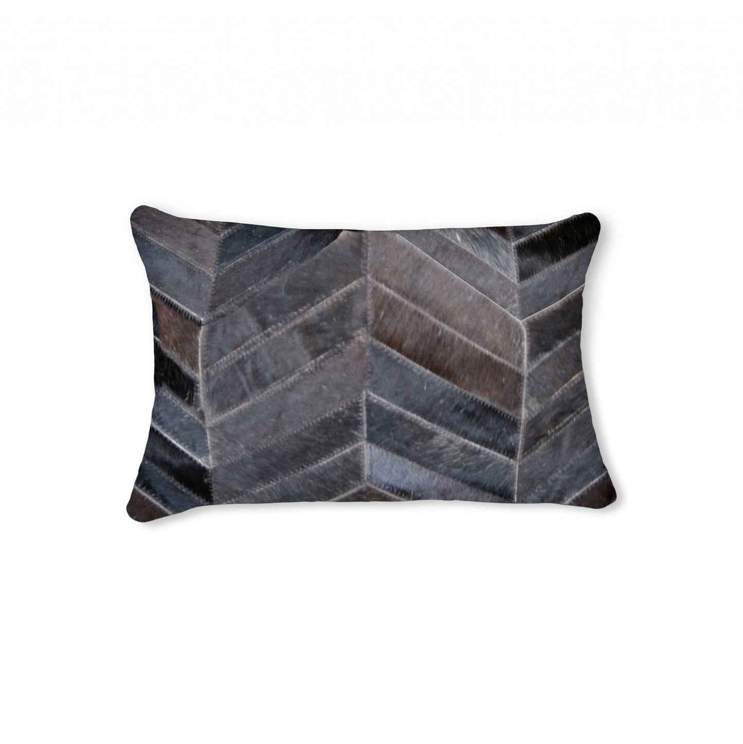 12" X 20" Gray and Brown Chevron Cowhide Throw Pillow FurniFindUSA