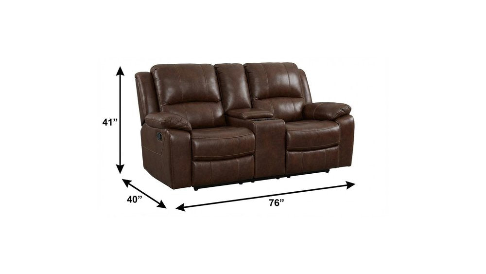 76" Brown Faux Leather Manual Reclining Love Seat With Storage HomeRoots