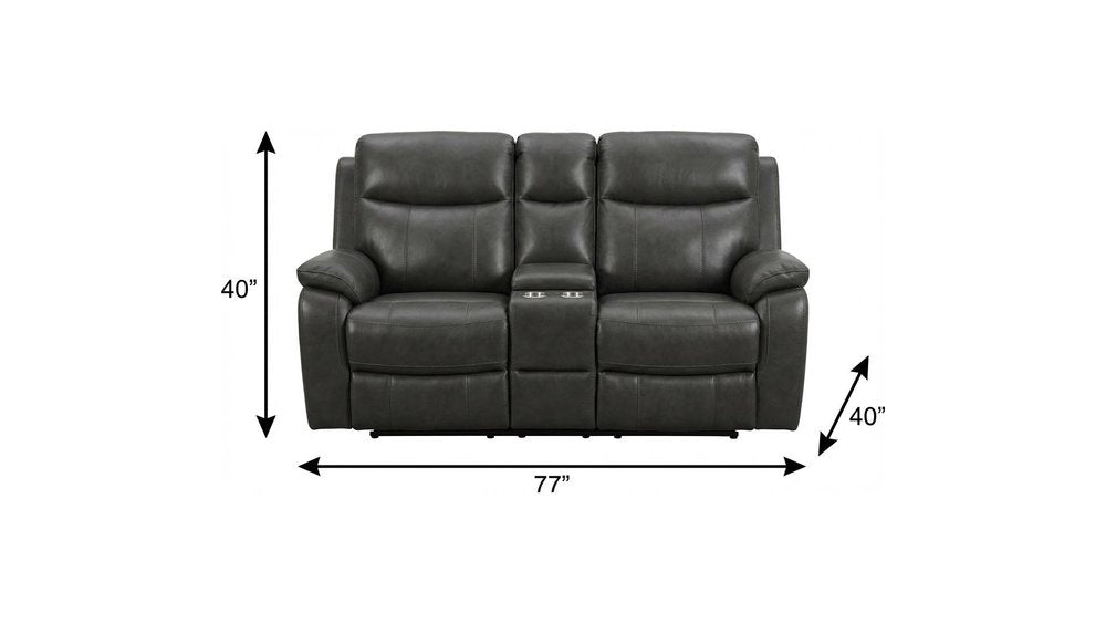 77" Gray Faux Leather Manual Reclining Love Seat With Storage HomeRoots