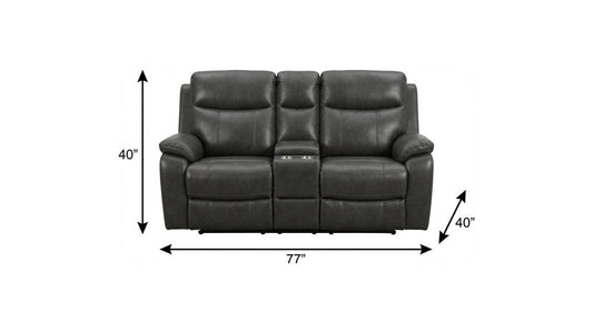 77" Gray Faux Leather Manual Reclining Love Seat With Storage HomeRoots