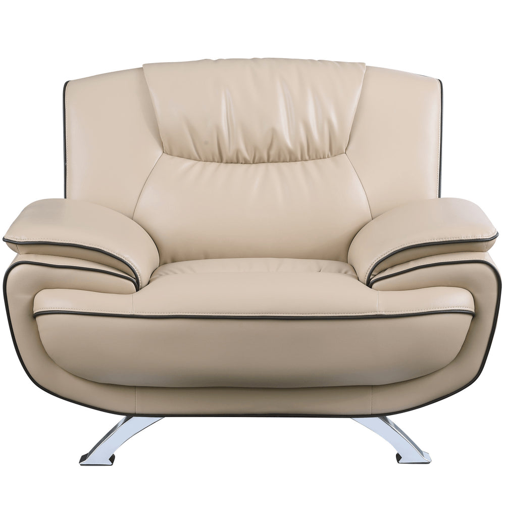 47" Beige And Silver Leather Match Club Chair HomeRoots