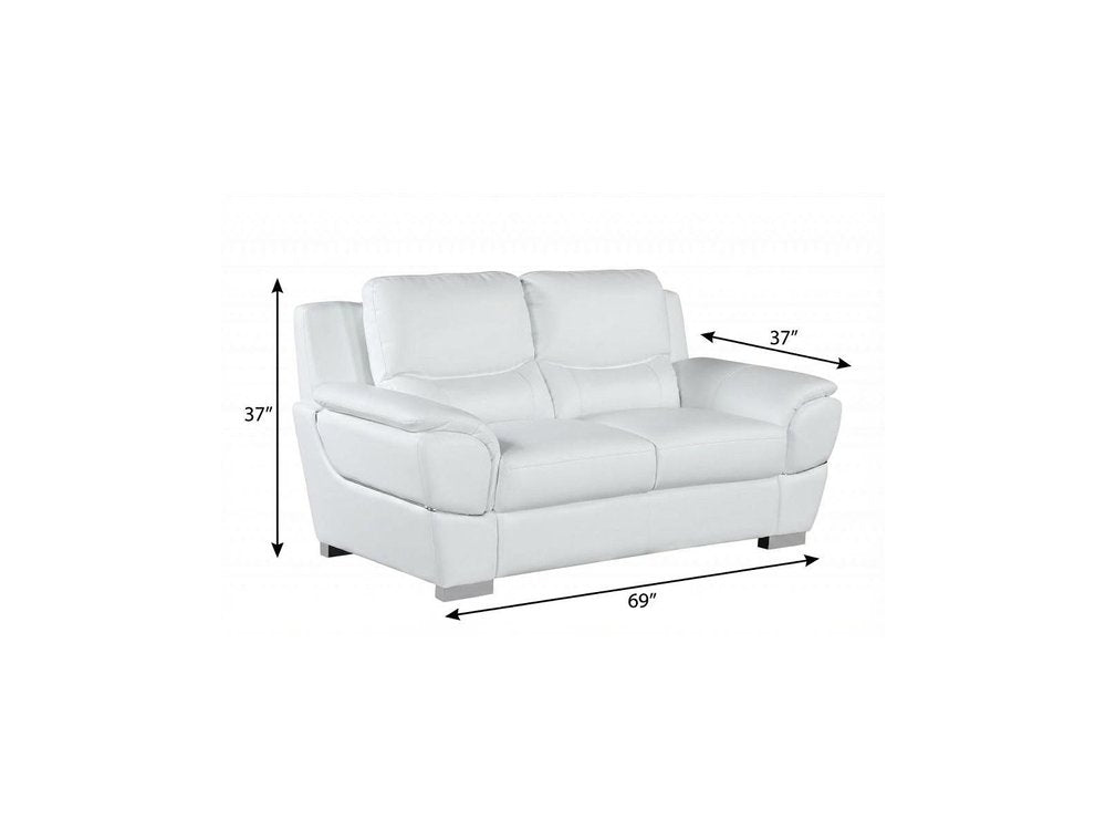 69" White And Silver Faux Leather Love Seat HomeRoots