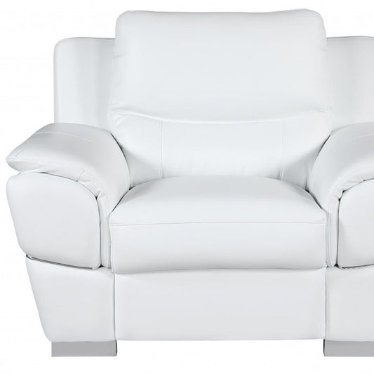48" White And Silver Leather Match Club Chair HomeRoots
