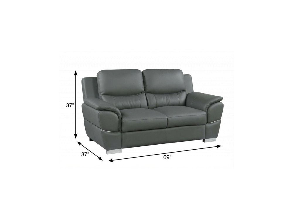 69" Gray And Silver Faux Leather Love Seat HomeRoots