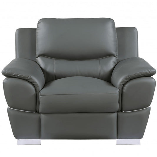 48" Gray And Silver Leather Match Club Chair HomeRoots