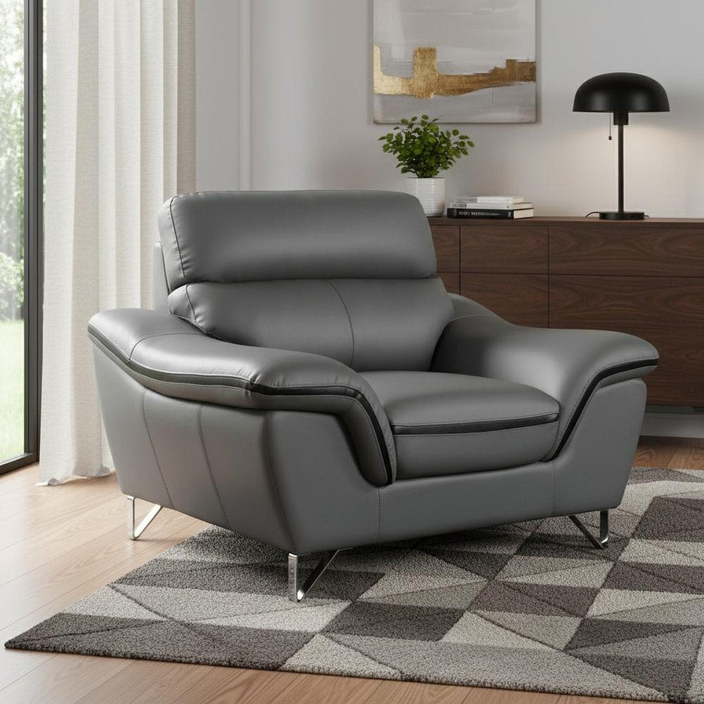 49" Gray And Silver Leather Match Convertible Chair HomeRoots