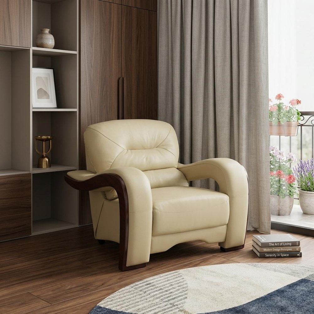 39" Beige and Brown Leather Arm Chair HomeRoots